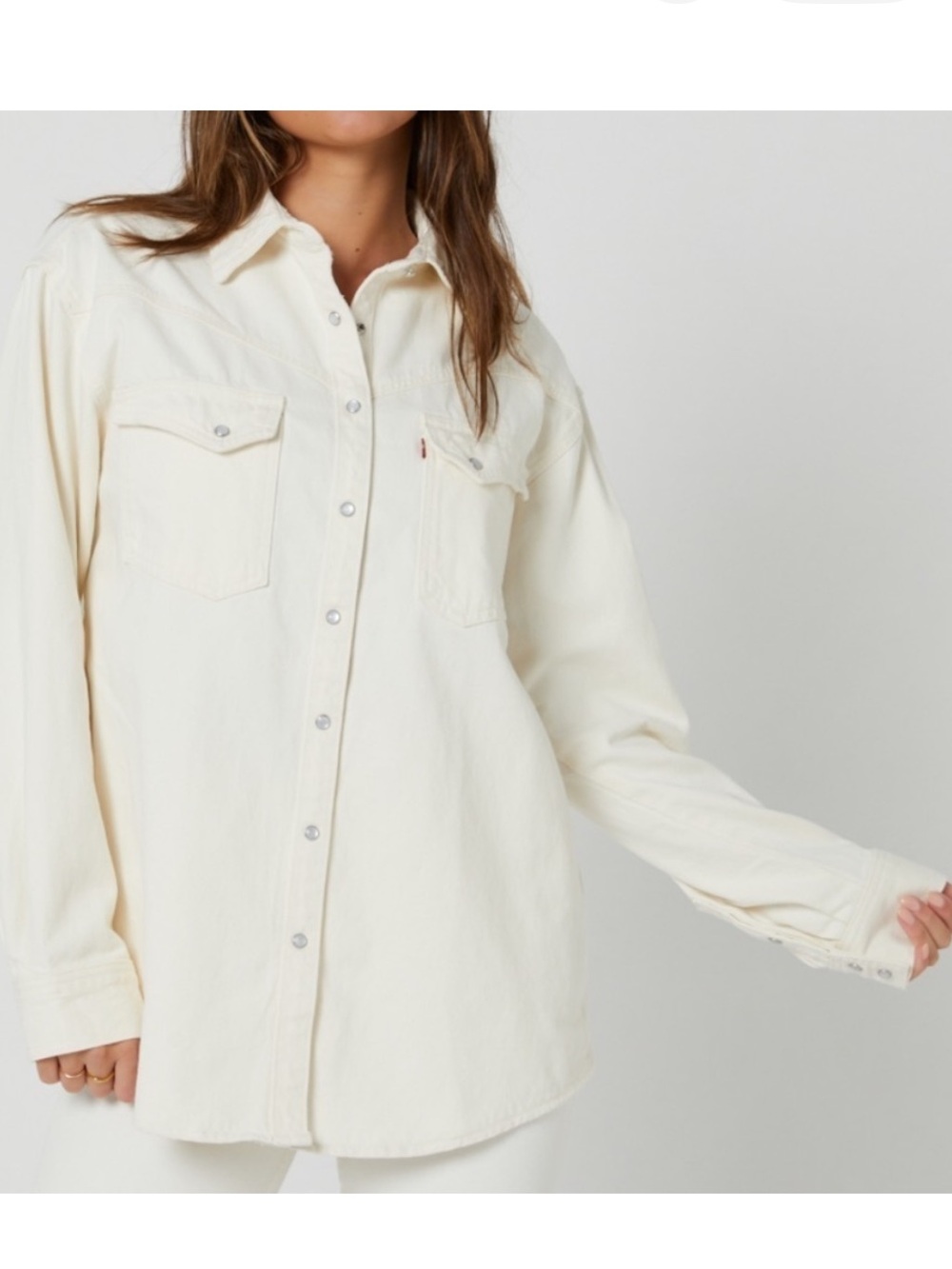 Levi’s Oversized Button-Down White Denim Western Shirt Jacket